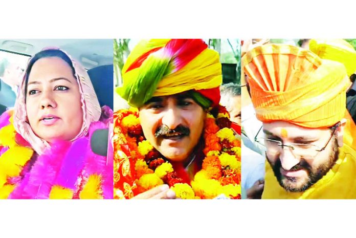 Shamim Begum, Anil Sharma and Joginder Thakur who filed their papers for Nagrota seat. —Excelsior/Rakesh Shamim Begum, Anil Sharma and Joginder Thakur who filed their papers for Nagrota seat. —Excelsior/Rakesh