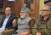 NC general secretary Ali Muhammad Sagar along with Nasir Aslam Wani during a press conference in Srinagar on Friday. — Excelsior/Shakeel