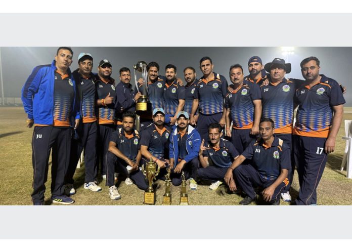Jammu University team posing along with runners-up trophy. Jammu University team posing along with runners-up trophy.