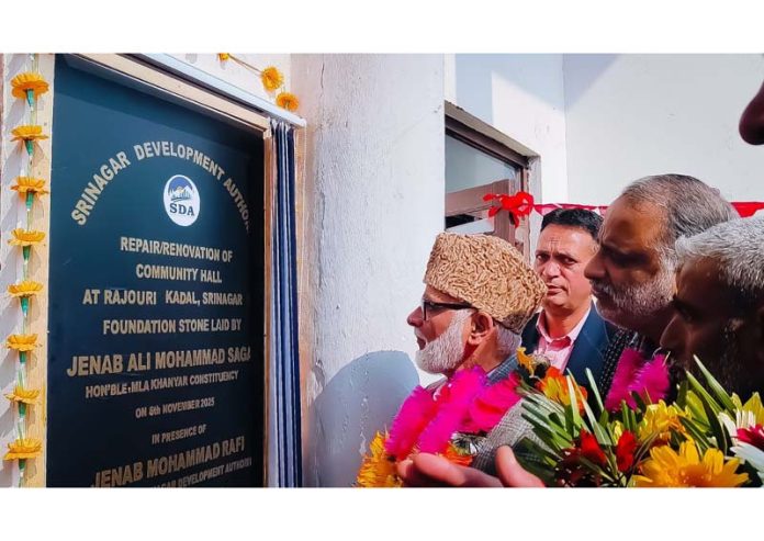 MLA Ali Mohd Sagar laying foundation stone for renovation work at SDA Community Centre, Srin agar.