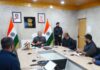LG Ladakh, Kavinder Gupta chairs a meeting in Leh on Friday.