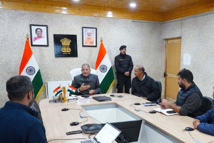 LG Ladakh, Kavinder Gupta chairs a meeting in Leh on Friday.