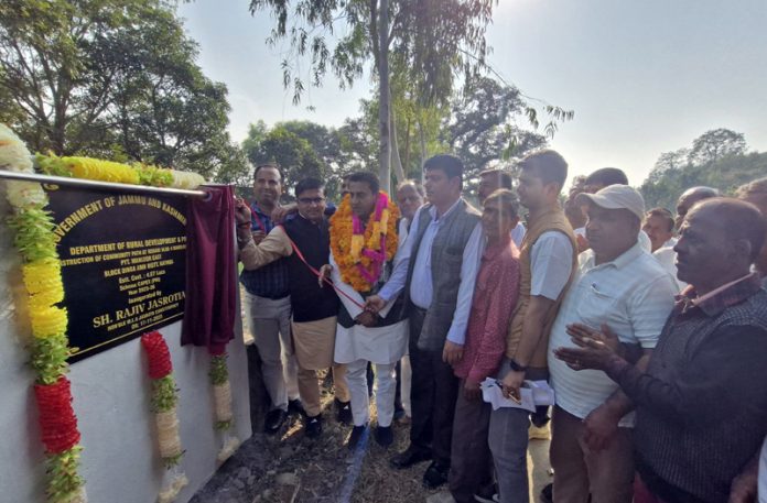 MLA Jasrota, Rajiv Jasrotia inaugurating lane and drain projects in his constituency on Tuesday