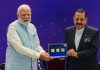 Prime Minister Narendra Modi with Union Minister Jitendra Singh during the inauguration of the Emerging Science, Technology and Innovation Conclave (ESTIC) 2025, at Bharat Mandapam, in New Delhi.
