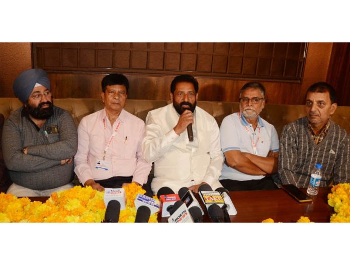 Members of AIRSMA addressing a press conference in Jammu. Members of AIRSMA addressing a press conference in Jammu.