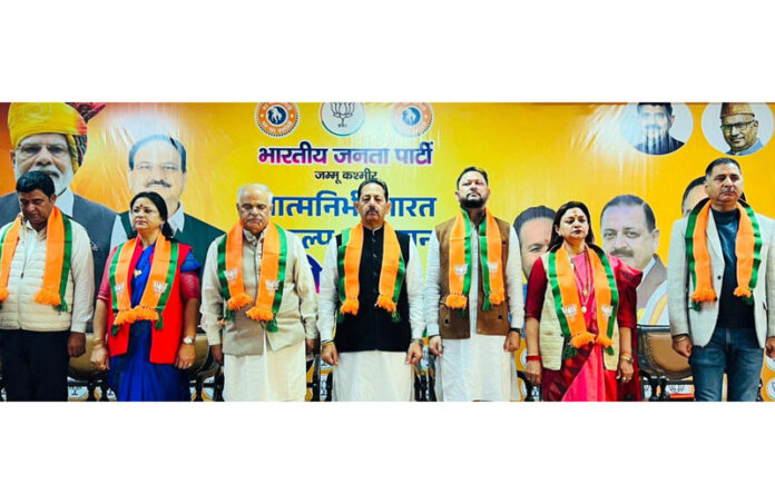 BJP leaders at a party programme at Jammu on Sunday. BJP leaders at a party programme at Jammu on Sunday.