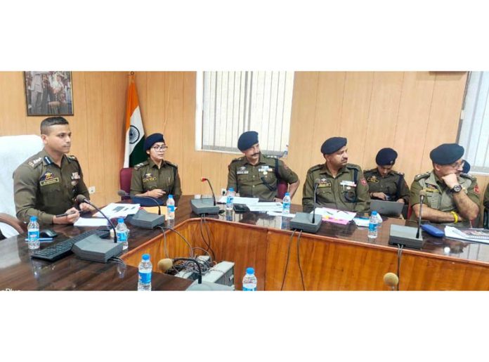 SSP Udhampur chairing crime review meeting at DPL on Sunday. SSP Udhampur chairing crime review meeting at DPL on Sunday.