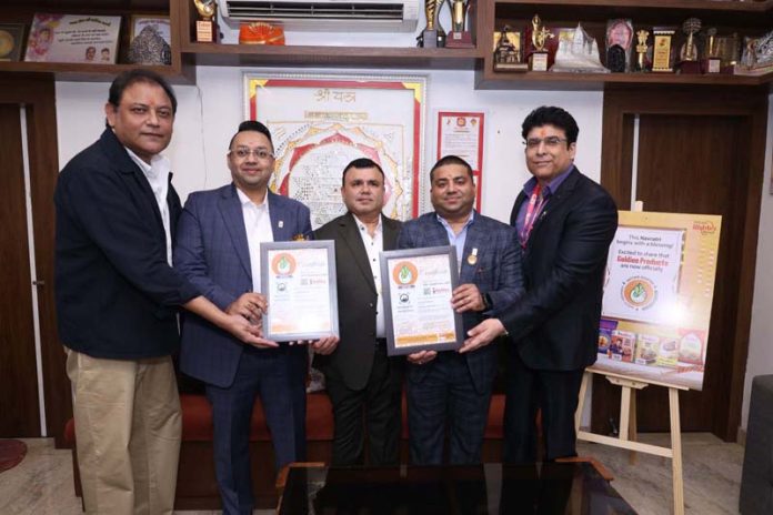 Sudhip Goenka, Director of Goldiee Group receiving the Sattvik Certification on Thursday.