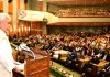 LG Manoj Sinha addressing UT Day function in Srinagar on Friday.