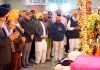 Punjab and J&K CMs Bhagwant Mann and Omar Abdullah, along with AAP’s national convenor Arvind Kejriwal, at Gurdwara Chhati Patshahi in Srinagar.