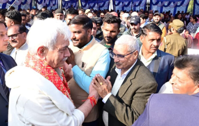 LG Manoj Sinha meeting the people in Rajouri on Friday. LG Manoj Sinha meeting the people in Rajouri on Friday.