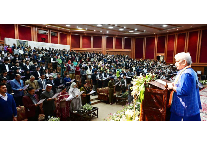 LG Manoj Sinha addressing Constitution Day celebrations in Jammu on Wednesday. LG Manoj Sinha addressing Constitution Day celebrations in Jammu on Wednesday.