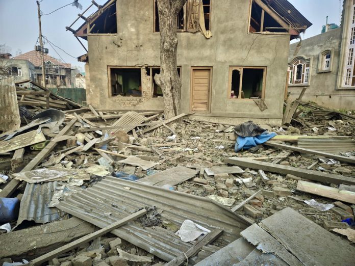 The residence of Dr Umar Nabi was demolished in Pulwama district on Friday.