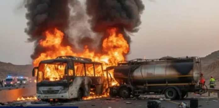 A view of accident at Madina in which 45 Indian pilgrims from Telangana were killed on Monday.