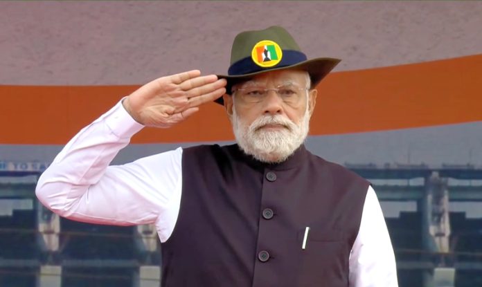 Prime Minister Narendra Modi participates in Rashtriya Ekta Diwas programme in Kevadia, Gujarat on Friday. (UNI)