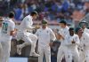 South African players celebrating after beating India in 1st Test match at Kolkata on Sunday.