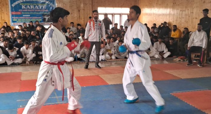 Players in action during a Karate bout at GHSS Kulgam.