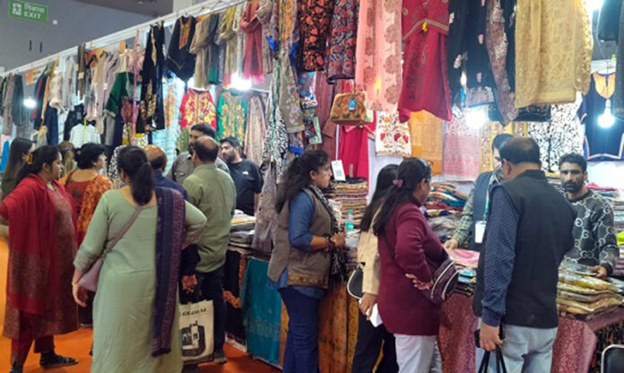 Visitors at J&K Pavilion at IITF on Tuesday. Visitors at J&K Pavilion at IITF on Tuesday.