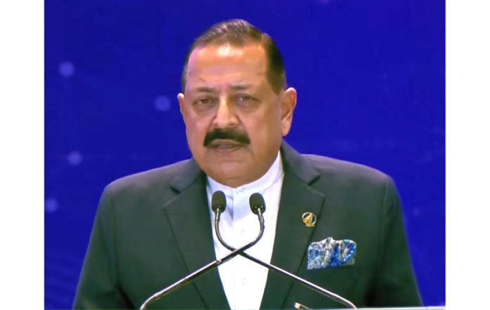 Union Minister Dr Jitendra Singh delivering opening remarks during the inaugural ceremony of the 3-day Emerging Science, Technology, Innovation Conclave (ESTIC 2025),  at Bharat Mandapam, New Delhi  on Monday.