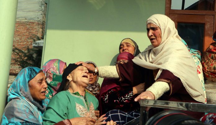 The family of a tailor who was among the nine people killed in the Nowgam police station blast on Friday night, mourn at their residence, in Srinagar on Saturday. (UNI) The family of a tailor who was among the nine people killed in the Nowgam police station blast on Friday night, mourn at their residence, in Srinagar on Saturday. (UNI)