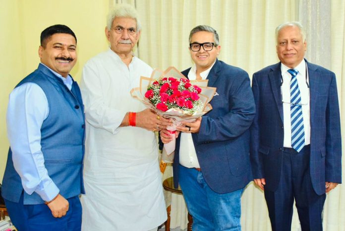 A delegation of RVS iGlobal during their meeting with LG Manoj Sinha in Jammu. A delegation of RVS iGlobal during their meeting with LG Manoj Sinha in Jammu.