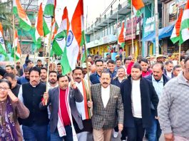 Union Minister Dr Jitendra Singh leading Padyatra to commemorate Sardar Vallabhbhai Patel 150th Birth Anniversary at Batote on Saturday.