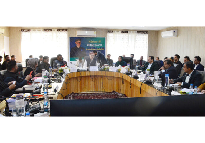 CM chairing a meeting at Poonch on Wednesday.