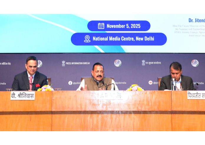 Union Minister Dr Jitendra Singh speaking after formally launching the nationwide Digital Life Certificate (DLC) Campaign 4.0, at National Media Centre (NMC), New Delhi on Wednesday.