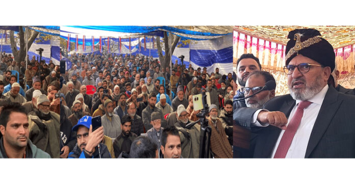 Apni Party president, Syed Mohd Altaf Bukhari, addressing workers' gathering at Kralagund in Langate constituency.