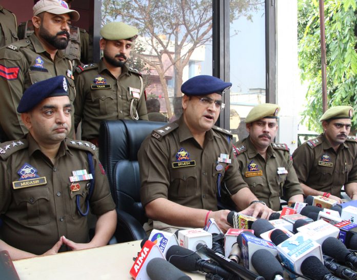 SP Jammu Rural Brijesh Kumar Sharma addressing media persons at Police Post Chinnore.