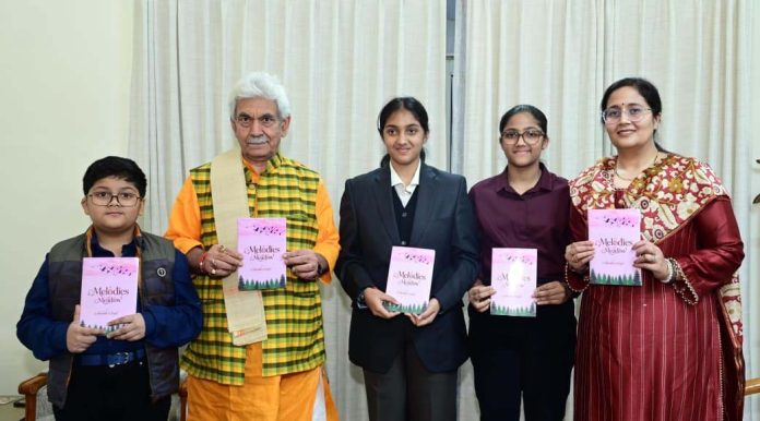 LG Manoj Sinha releasing Shivalika Singh’s book.