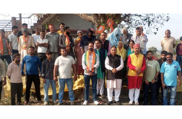 BJP UT president and MP Sat Sharma in an election meeting at Nagrota on Tuesday. BJP UT president and MP Sat Sharma in an election meeting at Nagrota on Tuesday.