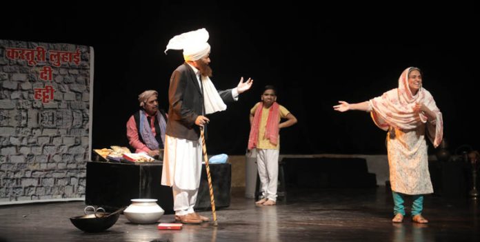 A scene from the Dogri play 'Shah Shahni' staged at Abhinav Theatre on Saturday. -Excelsior/Rakesh