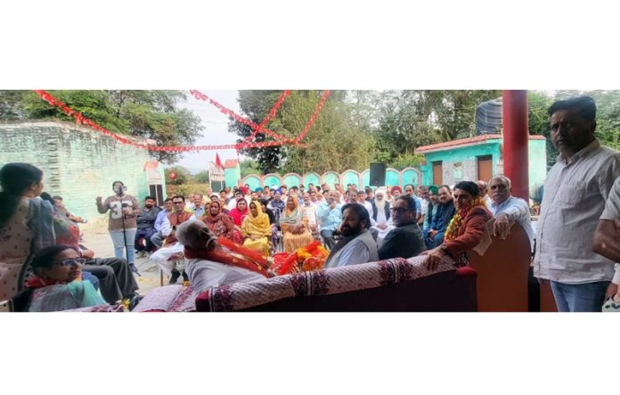 Ajay Kumar Sadhotra and other senior NC leaders during a public meeting in Nagrota Assembly Constituency. Ajay Kumar Sadhotra and other senior NC leaders during a public meeting in Nagrota Assembly Constituency.