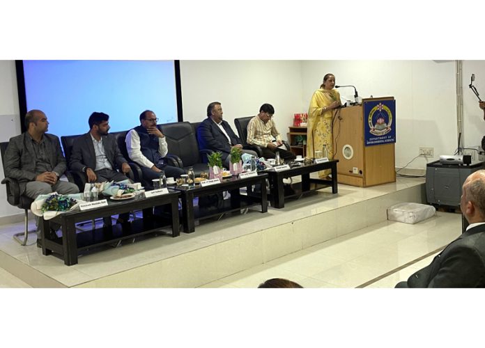 Prof Neelu Rohmetra sharing her views during a placement drive at Jammu University. Prof Neelu Rohmetra sharing her views during a placement drive at Jammu University.