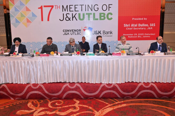 Chief Secretary Atal Dulloo chairing UTLBC meeting in Jammu on Saturday.