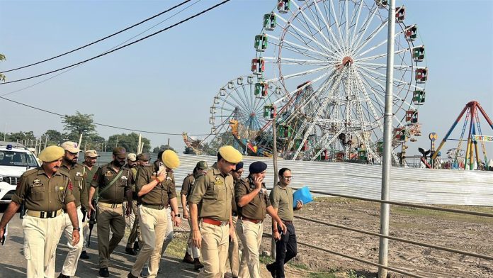DIG JSK Range Shiv Kumar Sharma inspecting mela arrangements at Jhiri on Saturday.