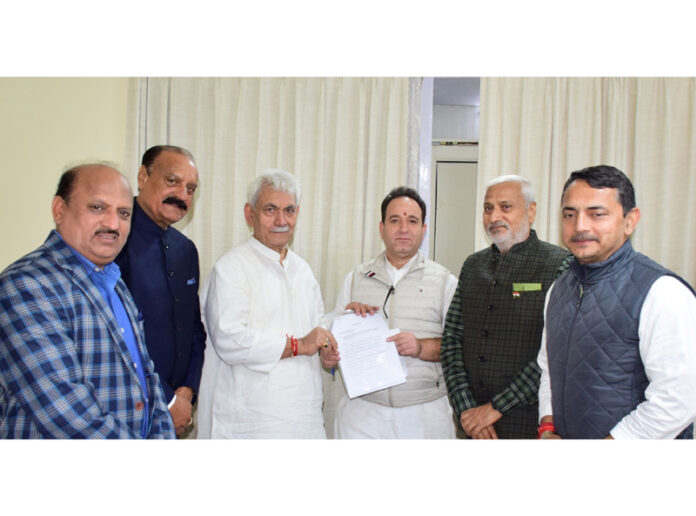 Sunil Sharma, Leader of Opposition (LoP) in J&K Legislative Assembly, meeting Lieutenant Governor on Saturday. Sunil Sharma, Leader of Opposition (LoP) in J&K Legislative Assembly, meeting Lieutenant Governor on Saturday.