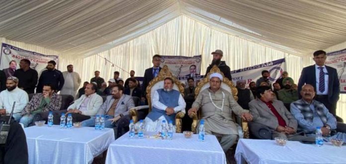Senior Apni Party leaders during election rally in Budgam. Senior Apni Party leaders during election rally in Budgam.