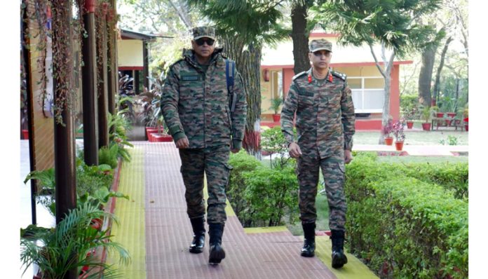 GOC Lt Gen P K Mishra during visit to a forward location in South of Pir Panjal on Tuesday.
