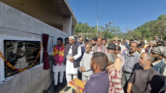 MLA Rajiv Jasrotia inaugurating development projects in his constituency on Tuesday.