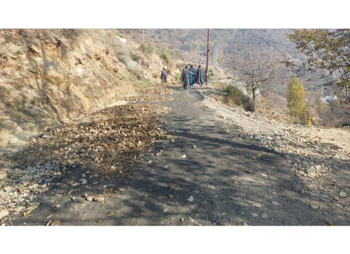 View of the damaged Inderwan-Yarmuqam road in district Ganderbal constructed under PMGSY. -Excelsior/Firdous Ahmad