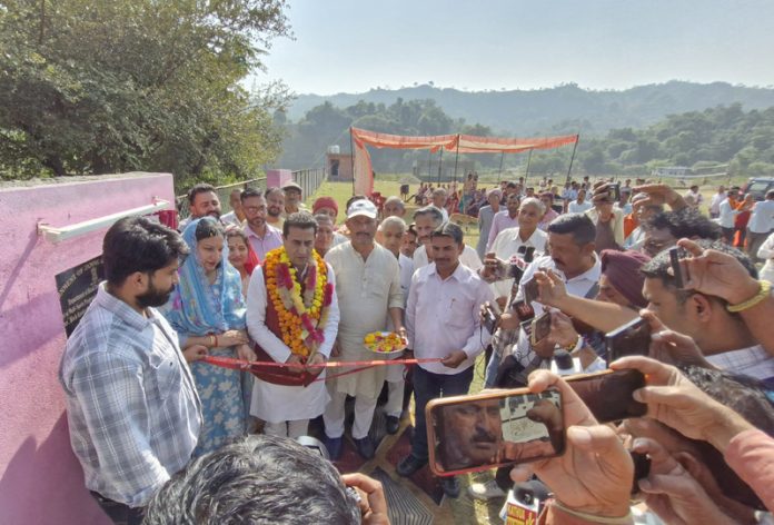 MLA Jasrota, Rajiv Jasrotia laying foundation stone of development projects in Panchayat Tridwan on Sunday. MLA Jasrota, Rajiv Jasrotia laying foundation stone of development projects in Panchayat Tridwan on Sunday.