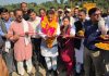MLA Rajiv Jasrotia inaugurating blacktopping of Mangloor to Garh road in Jasrota constituency of Kathua district on Saturday. -Excelsior/Badyal
