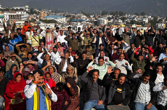 Pawan Khajuria addressing a public meeting in Udhampur on Friday. Pawan Khajuria addressing a public meeting in Udhampur on Friday.