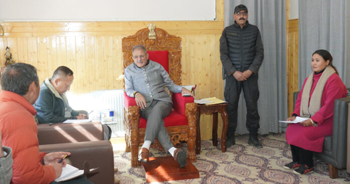 LG Kavinder Gupta interacting with a delegation from Taxi Union Leh.