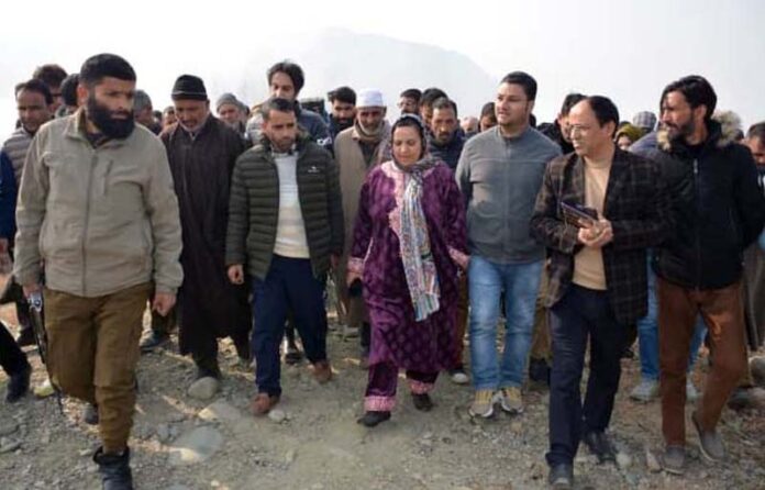 Minister Sakeena Itoo during visit to Kulgam on Saturday.