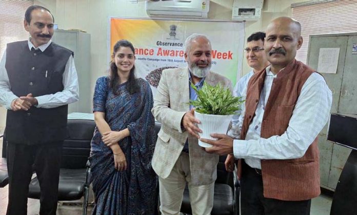 A flowerpot being presented to a dignitary during a workshop organised by CBC in Jammu on Monday. A flowerpot being presented to a dignitary during a workshop organised by CBC in Jammu on Monday.