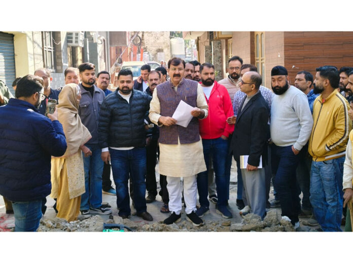 MLA Jammu West, Arvind Gupta reviewing ongoing development works in his constituency on Friday.