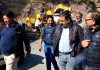 DC Ashok Sharma inspecting work progress on Chandak-Mandi road in Poonch.